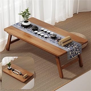 Bamboo Folding Coffee Table, Portable Solid Wood Japanese Floor Table, No Assembly Folding Low Tea Tables for Sitting on The Floor, Home Office, Meditation & Tea Ceremony(22.4''x13.5''x8.8'')