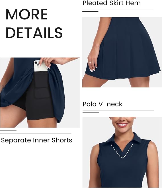 MoFiz Womens Athletic Dress Sleeveless Tennis Golf Dress with Pockets Active Polo Workout Dress