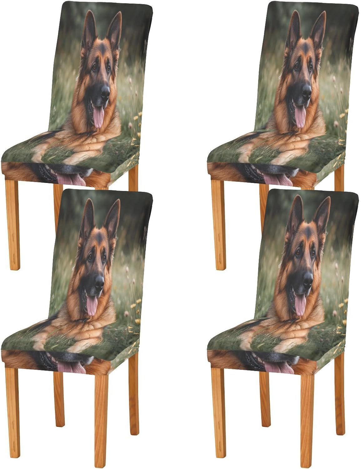 ALAZA Chair Covers for Dining Room, German Shepherd Dog Laying in Grass Stretch Chair Cover Sets Chair Protector Removable Washable for Ktichen Restaurant Hotel