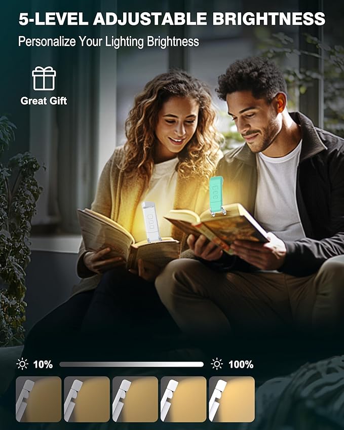 LUOLED 2-Pack Book Lights for Reading at Night, USB Rechargeable Book Light for Reading in Bed, Portable Clip-on LED Reading Light, 30/60-min Timer, 3 Amber colors, 5 Brightness Dimmable, 6 Bookmarks, Kids photo 6