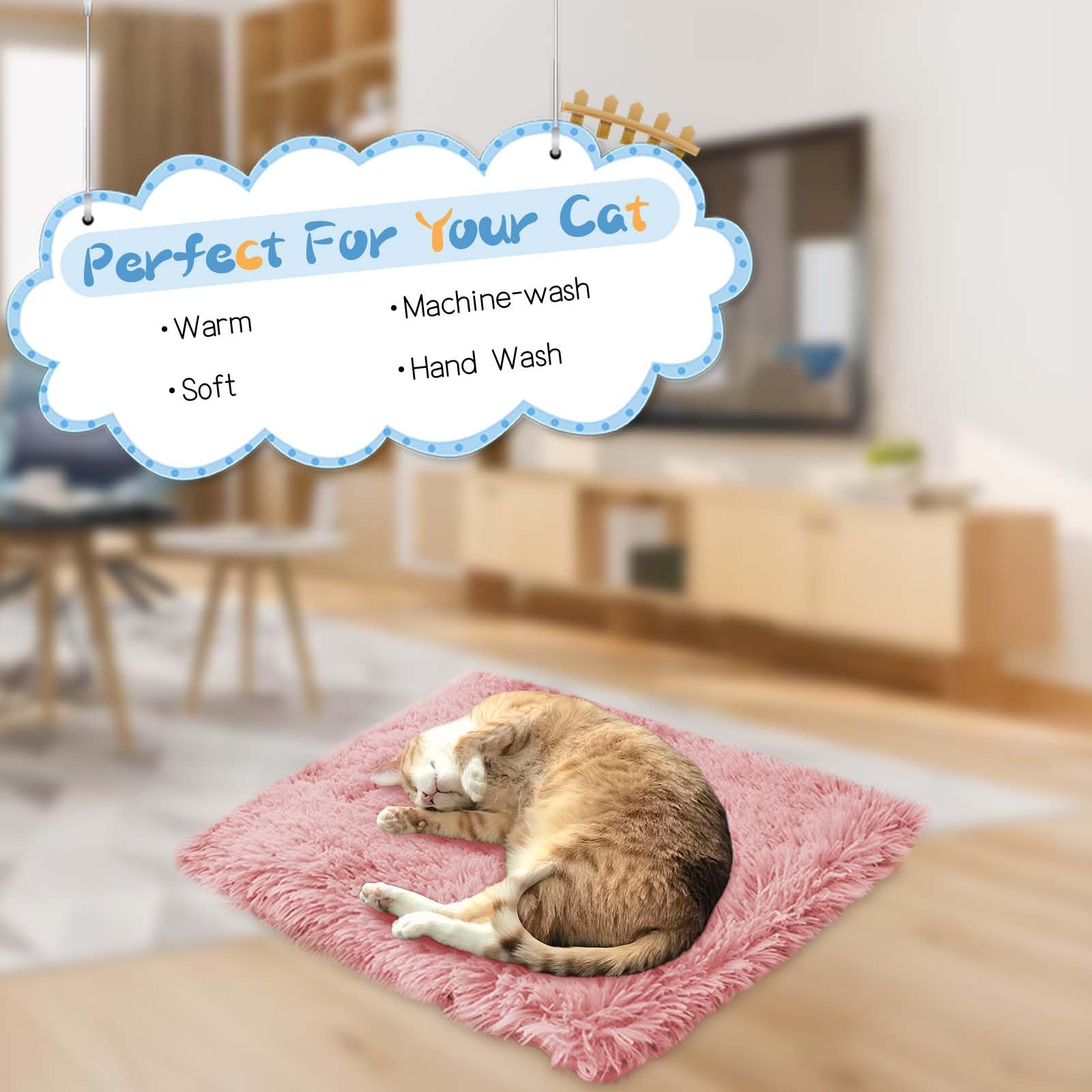 TUAKIMCE Katzen-Hundebett 2-in-1 – Plüschkissen & Decke, Waschbar, 44x35 Cm, Weiß