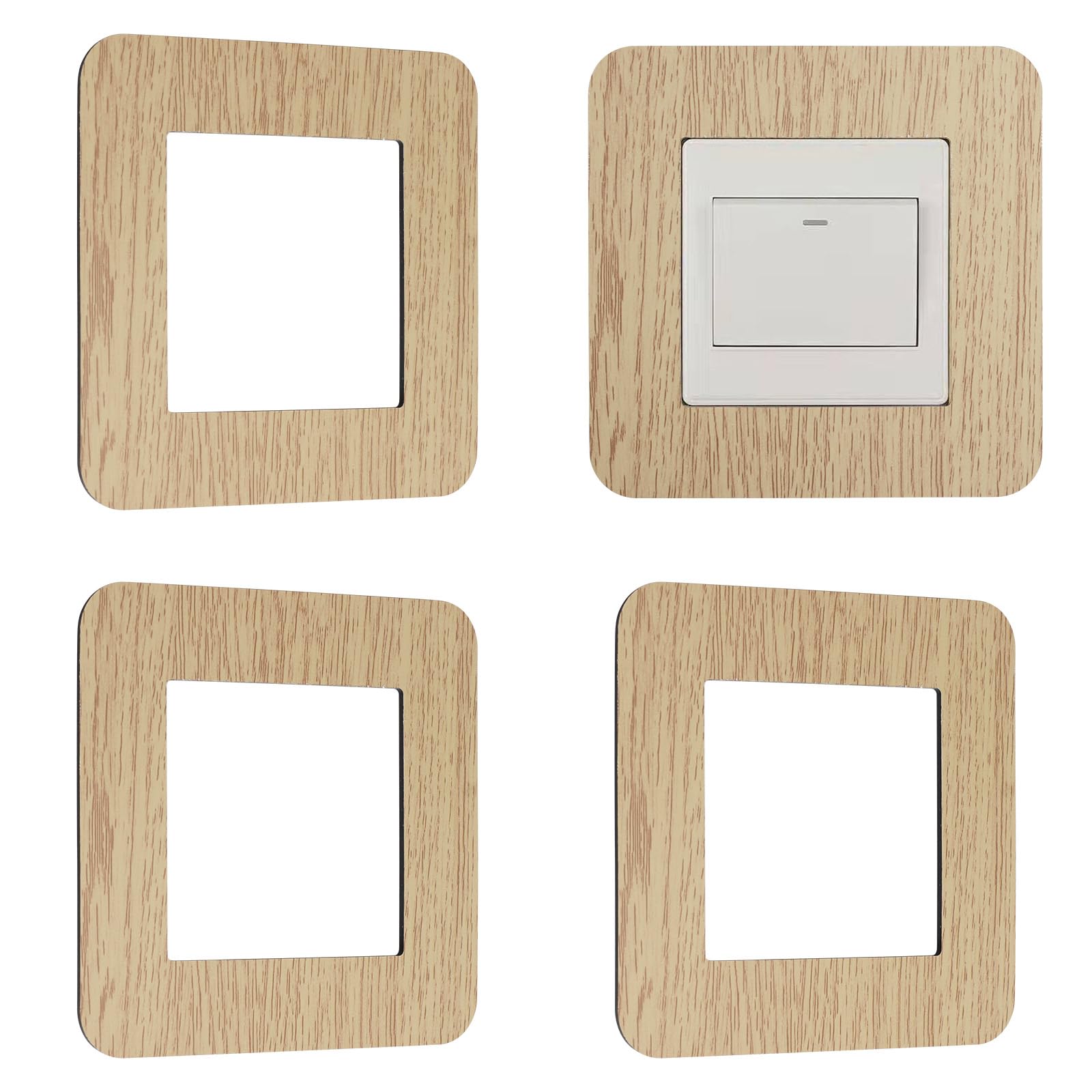 UFURMATE Light Switch Surround Cover Stick on 4Pcs Wood Grain Single Socket Switch Surround Protector Sticker for Home Office Wall Switch Decoration (Light Yellow)