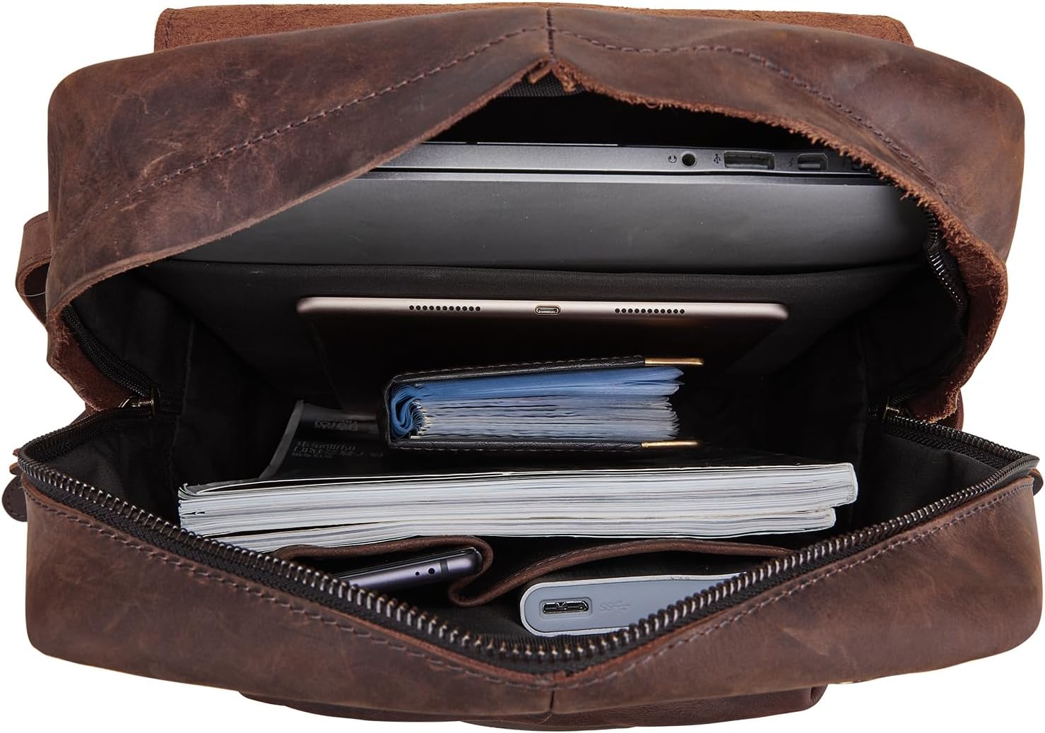 Leather Rucksack Backpack for Men Women Casual Travel Daypack 15.6 inch Laptop Bookbag Dark Brown - Image 5