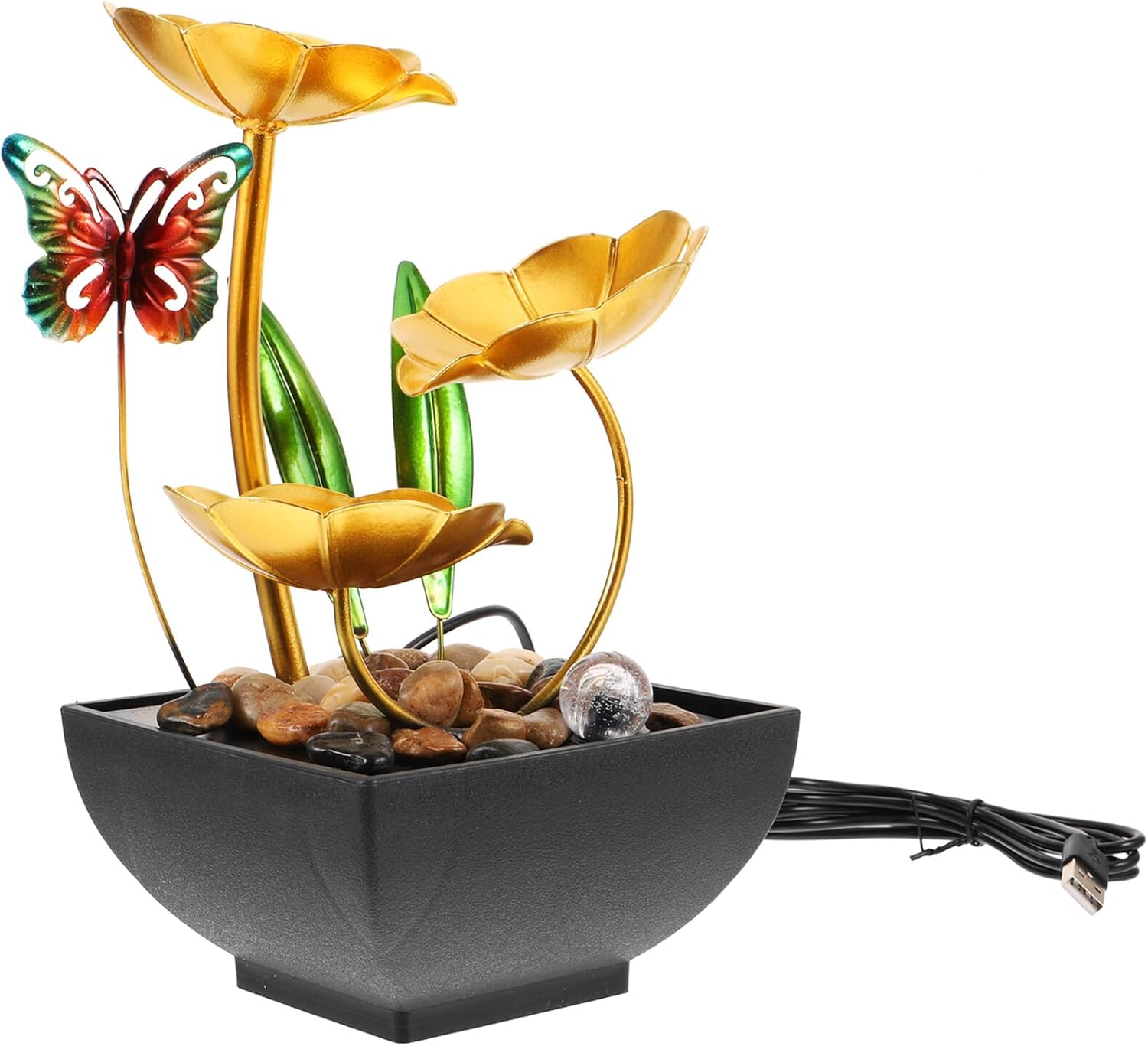 Iron Art Desktop Waterfall Fountain USB Powered Mini Indoor Water Fountain Decor for Office Home Zen Tabletop Ornament with Artistic Flowing Water Design