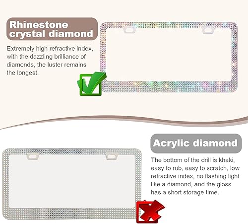 Vista 65 de Paquete de 2 marcos de matrícula brillantes para mujer, accesorios de automóvil con diamantes de imitación brillantes con tapas de cristal con Blanco