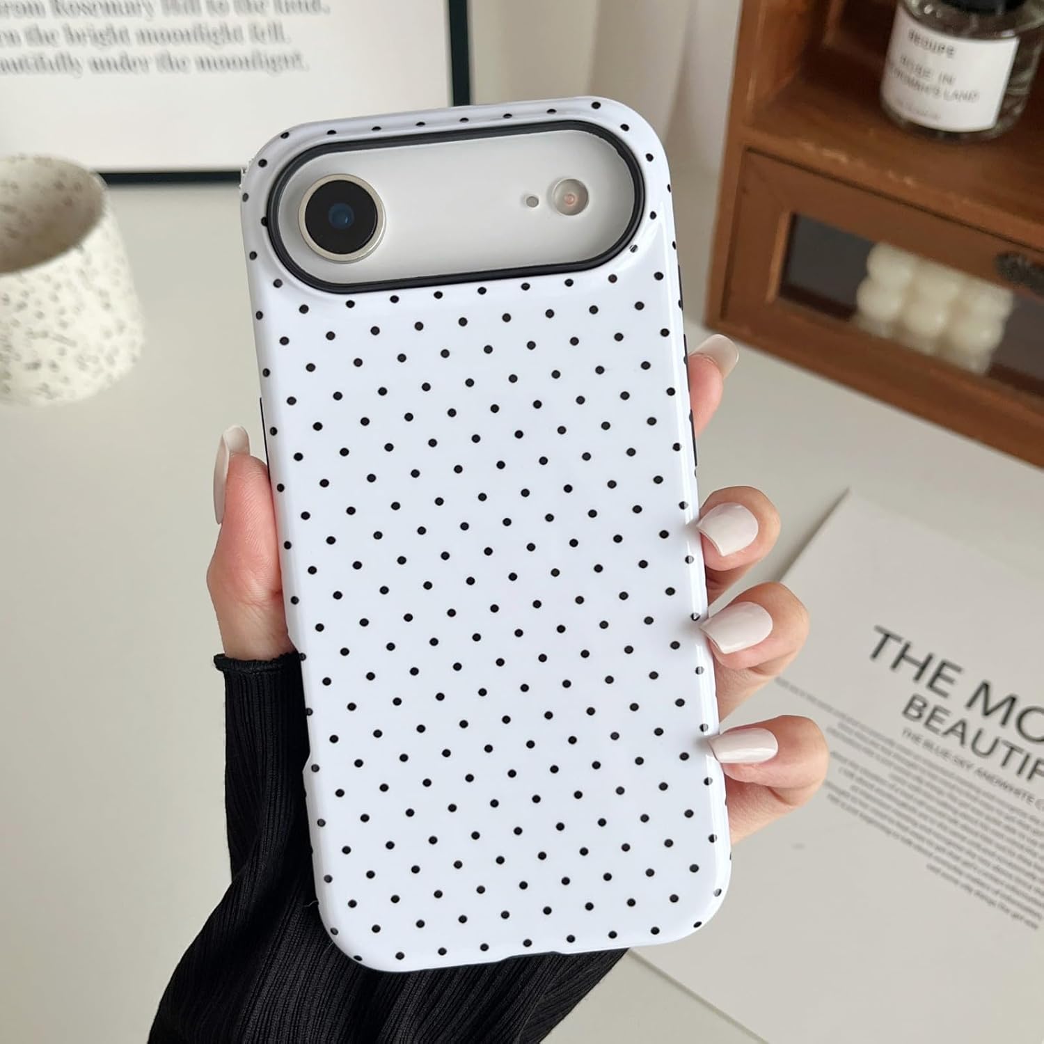 Compatible with iPhone 17 Air Case Cute Aesthetic Polka Dot Phone Case for Women Girl Shockproof Slim TPU and Hard PC Protective Cover (White) - Image 8