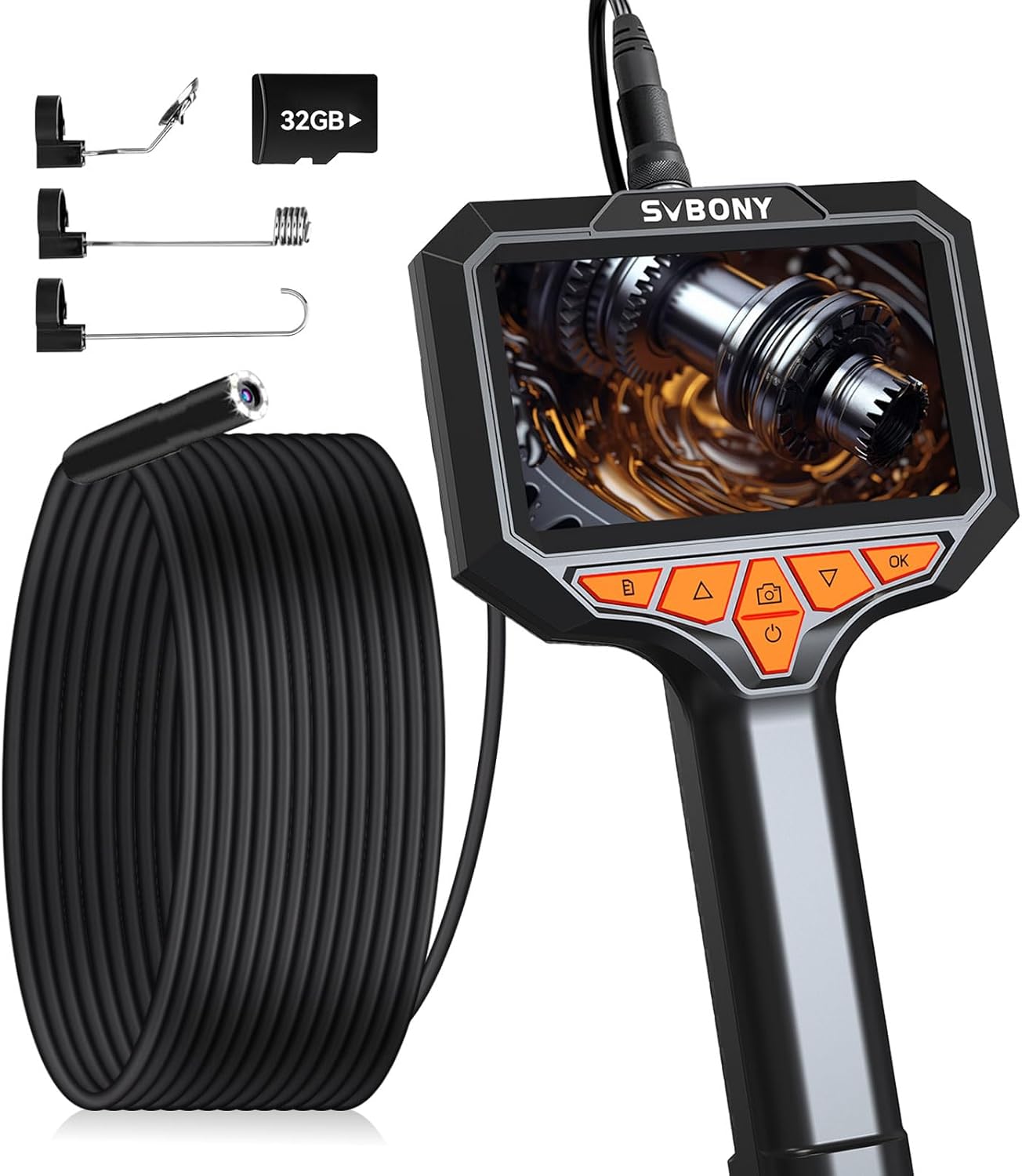 Borescope Camera with Light, Video Inspection Scope with 8 LED Lights, 1920P HD Industrial Endoscope with 4.3'' IPS Screen,16.4 ft Detachable Flexible Snake Endoscope, 32G TF Card, for Car, Mechanics