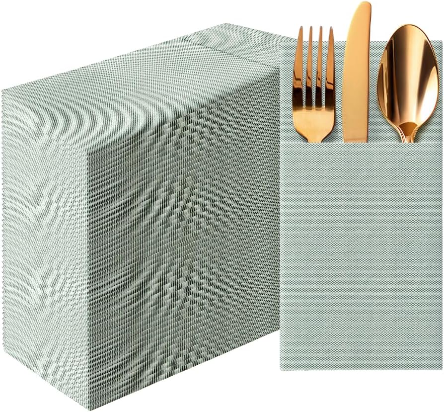 PAW - Linen Feel Napkins with Built-in Flatware Pocket, Airlaid Paper Pre-Folded Napkins for Silverware, Wedding Party, Dinner, Birthday, Gatherings, Floral Roses Design, 50 Count