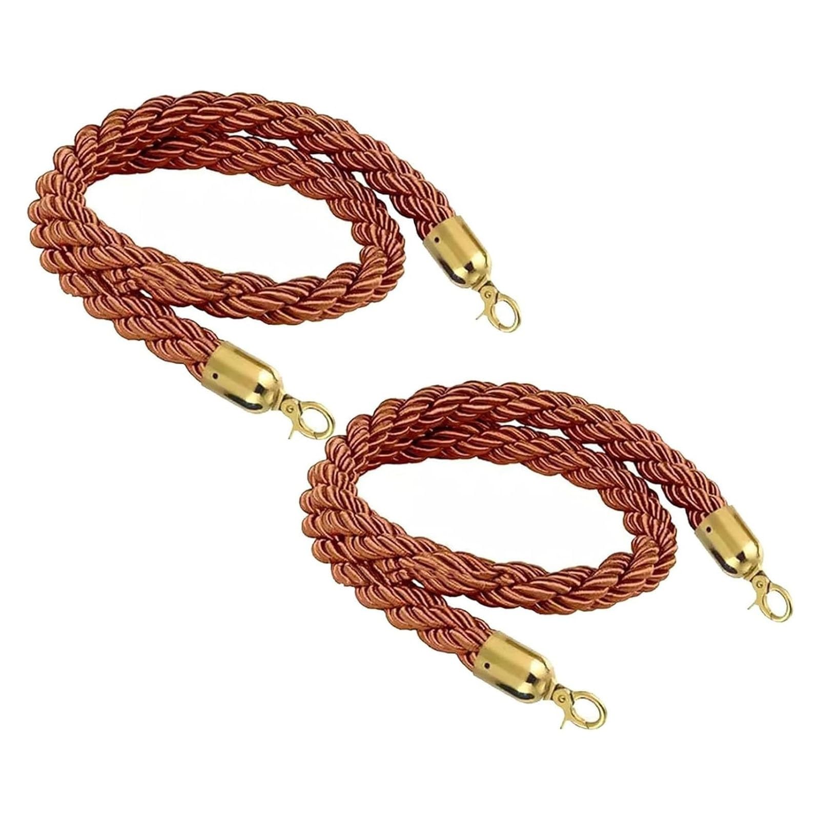 Ghkryd Brown/Gold Hook Barrier Rope, Twisted Queue Divider Ropes Stanchion Rope,Carpet Braided Hemp Barrier Control Crowd Lines(,150Cm(5Ft))