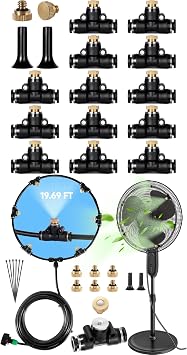 Anti Leak Misting Fans for Outside,Outdoor Misting Fan Kit,19.69FT6M Water Mist Sprayer for Backyard Patio, Perfect for Outdoor Cooling System with 6m Line +18 Brass Nozzle + 3/4" Adapte