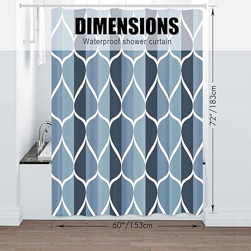 Miniatura 5 de Aegean - Cortina de ducha de tela azul de 60 pulgadas de ancho x 72 pulgadas de alto, diseño impermeable de poliéster, secado rápido, dobladillo