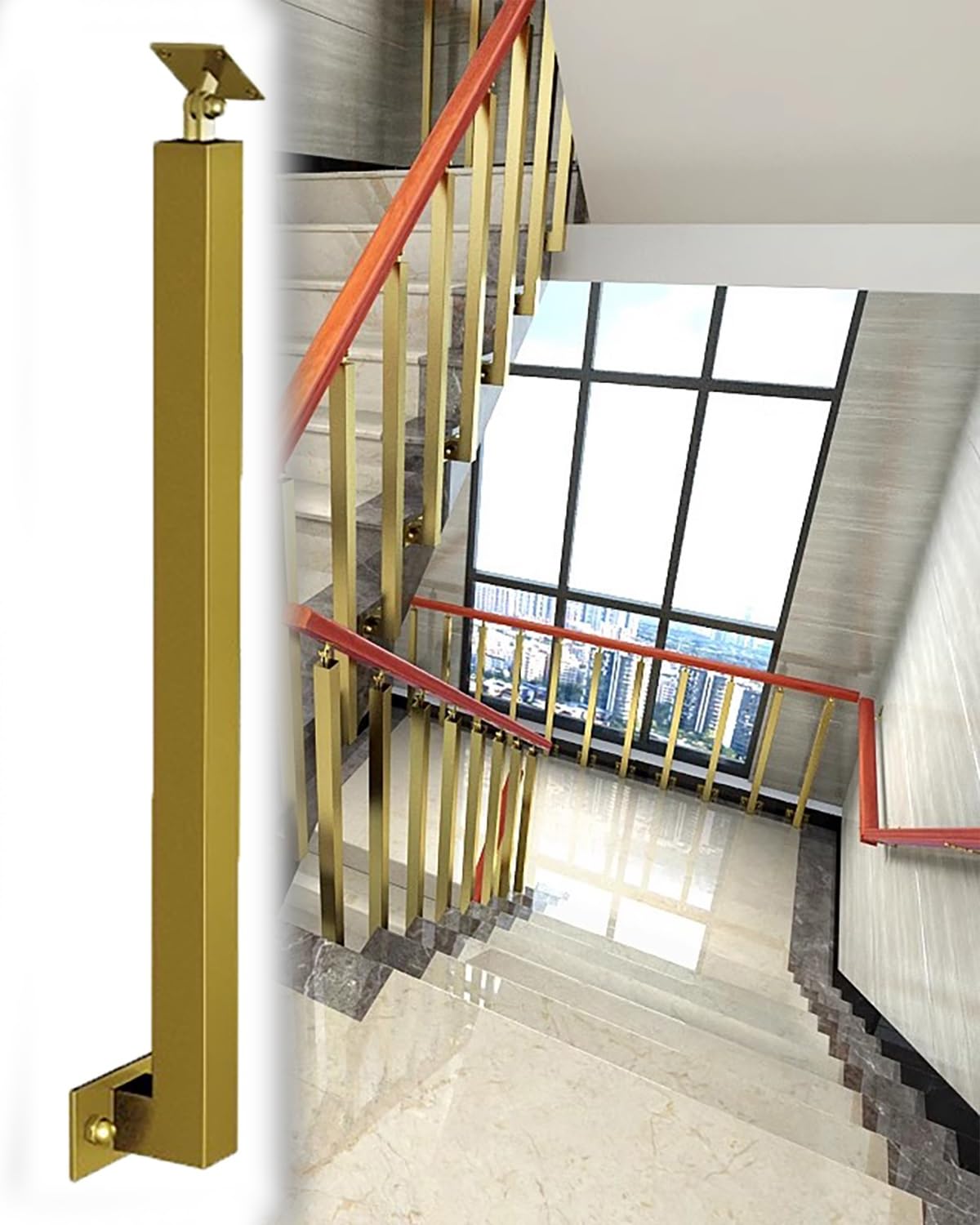 Zestaw metalowych kwadratowych balustrad schodowych – 30 szt. złotych wewnętrznych uchwytów bocznych, poręczy schodowych na taras - wsparcie dla bezpieczeństwa schodów i projektowania
