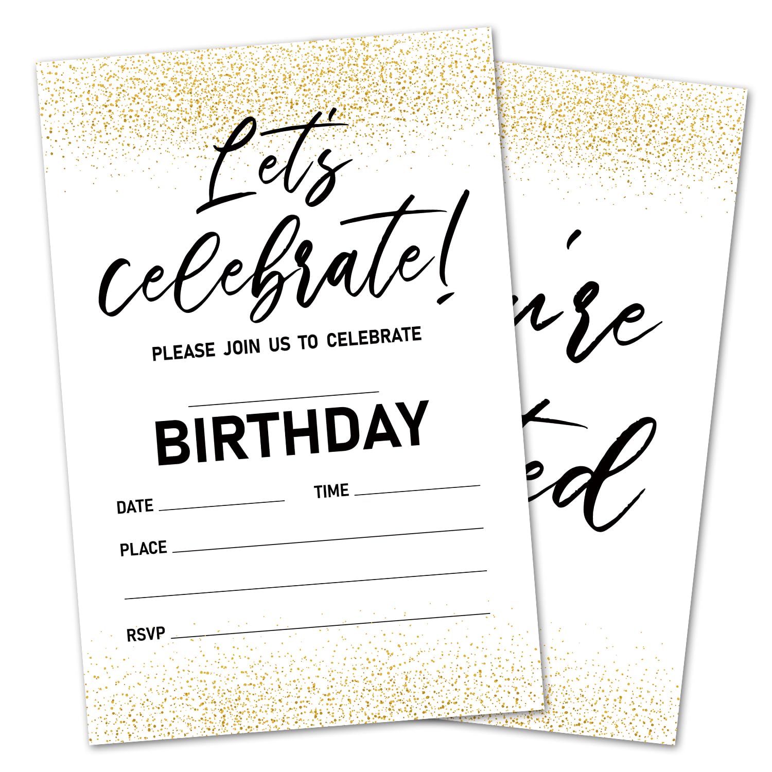 Let's Celebrate! Birthday Invitations, Gold Party Invitations, 20 Double-Sided Fill In Invitation with Envelopes for Teen Boys Girls, Invitations