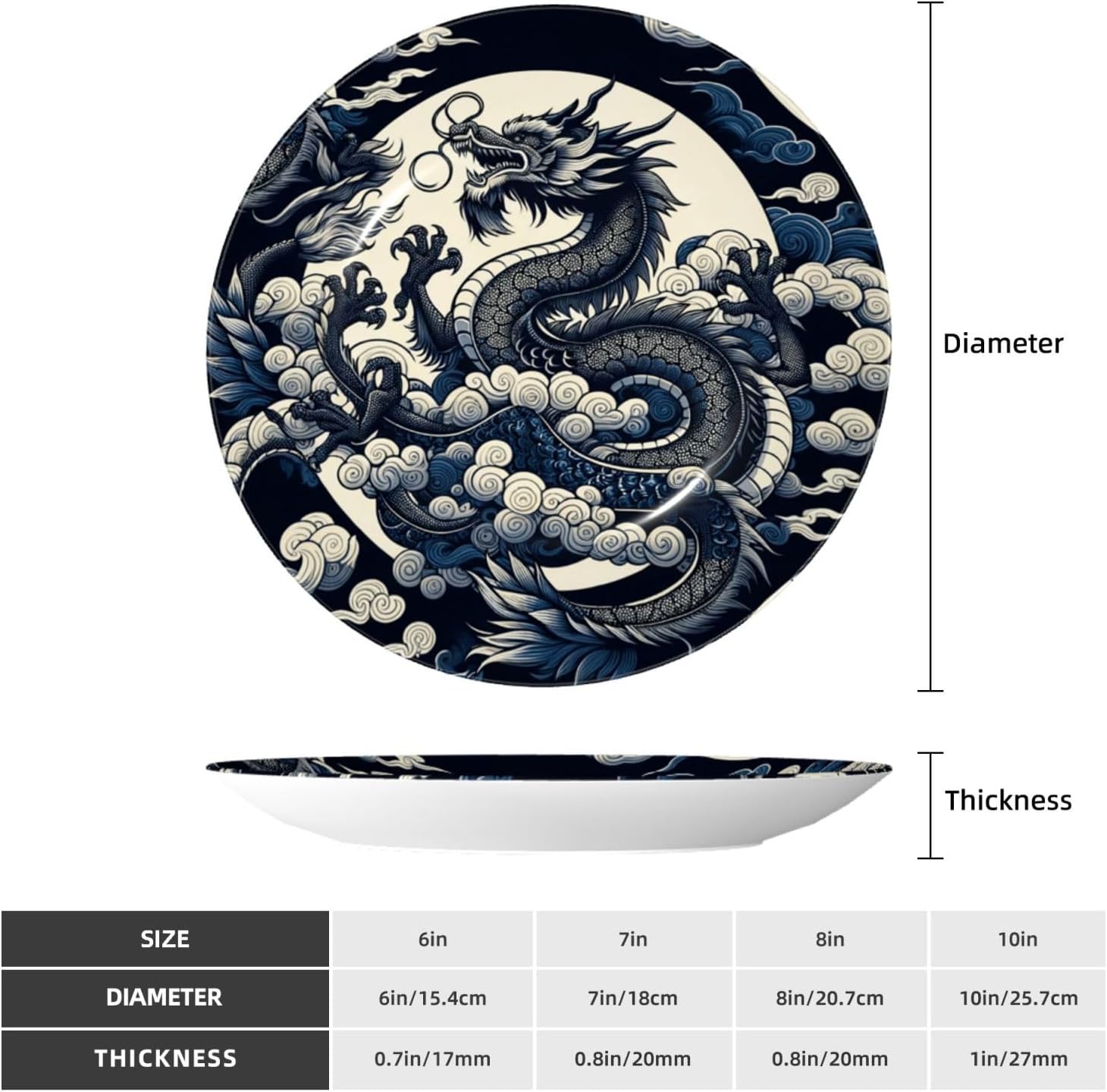 Dragons-Power-Asian-Cluture 10 Inch Decorative Plate With Stand, Elegant Display Wall Plate For Home Decor