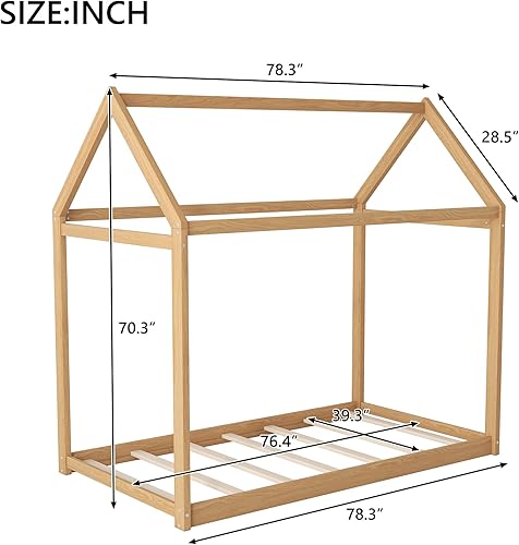 Miniatura 9 de Bellemave Cama individual para niños, cama de madera de pino, camas Montessori para niños, color blanco con estante Blanco,Madera de pino gris,gris