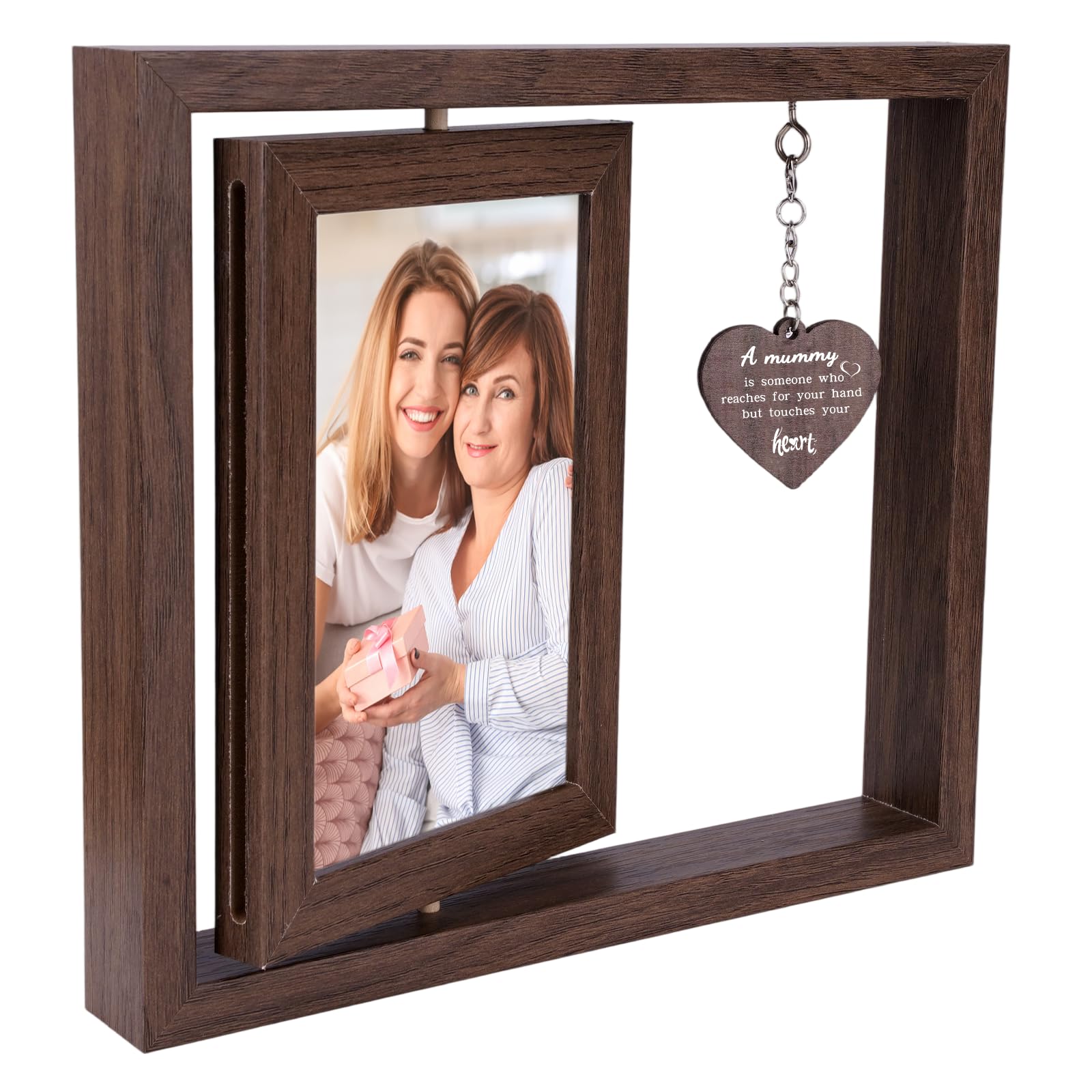Mum Photo Frame, Mothers Birthday Gifts Rotating Wooden Photo Frame Present for Mum from Daughter Son, Mummy Birthday Gifts for Her, Heartfelt Thanksgiving Christmas Mothers Day Home Decor Gift