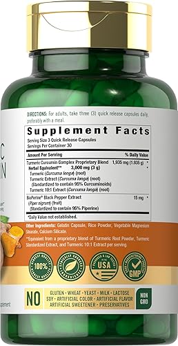 Miniatura 2 de Carlyle Suplemento de curcumina de cúrcuma con pimienta negra 3000 mg 90 cápsulas Extracto complejo con bioperina Sin OMG, sin gluten