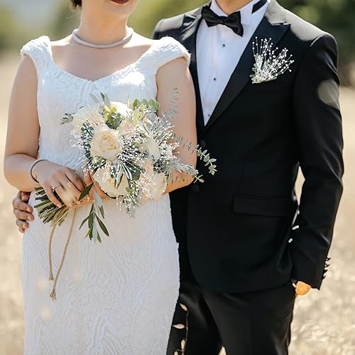 Miniatura 8 de Ultnice - 100 cuentas de perlas blancas de 22 pulgadas de plástico ABS duradero, decoración de boda, accesorios de ramo de novia, elegantes