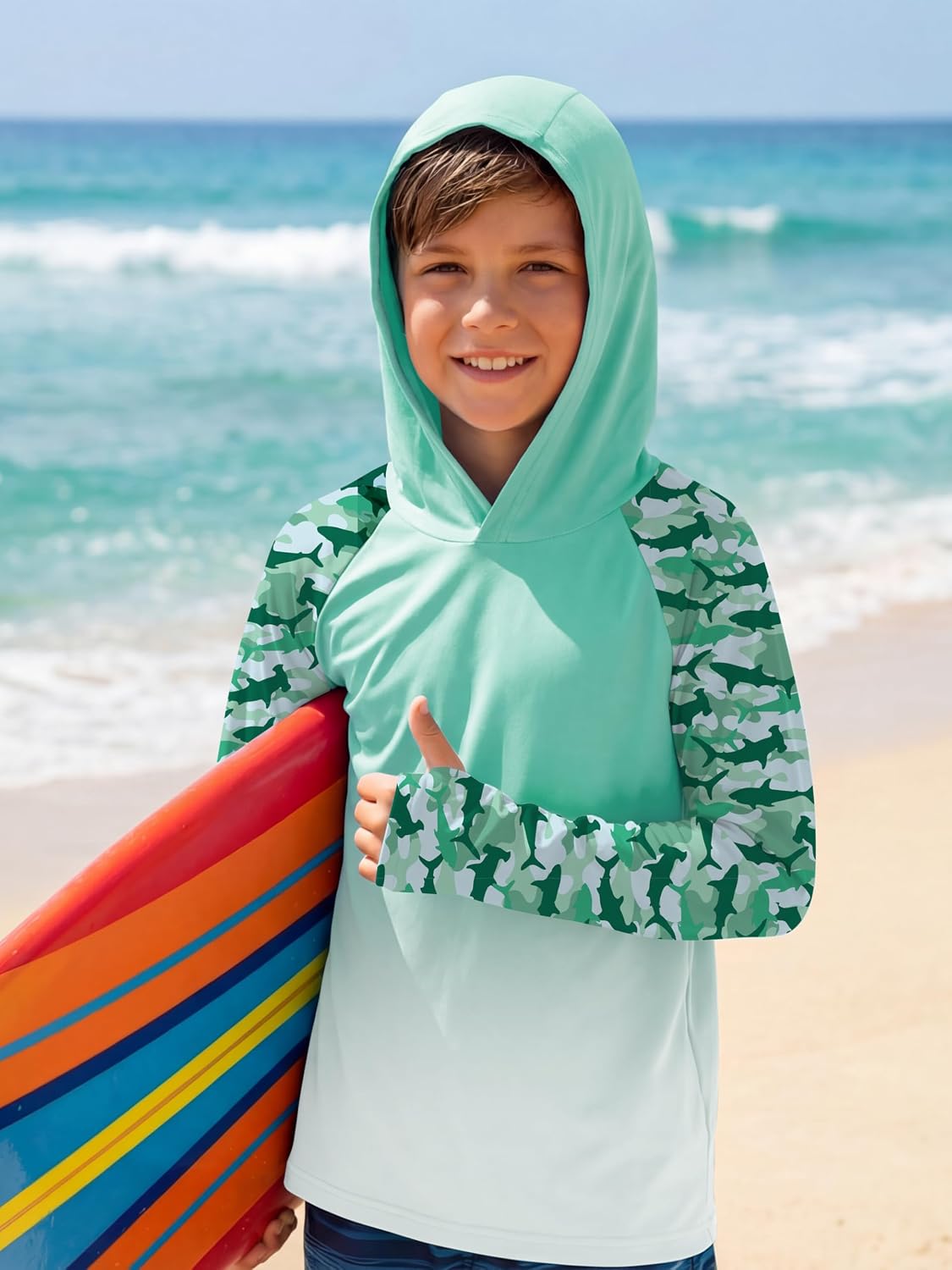 Cooraby 2 Packs Boys Rash Guard Hooded Shirt UPF 50+ Long Sleeve Kids Swim Fishing Shirts with Thumb Hole
