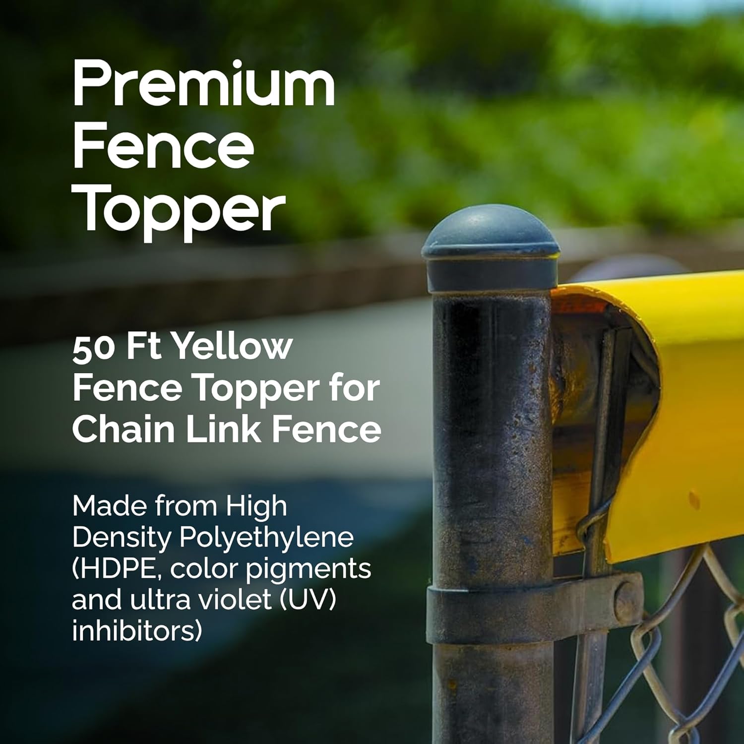 Premium Fence Topper - 50 Ft Yellow Chain-Link Fence Cover - UV-Resistant, Injury Prevention, Safety Fence for Dog, Cat and Clear Visibility for Baseball & Softball Fields