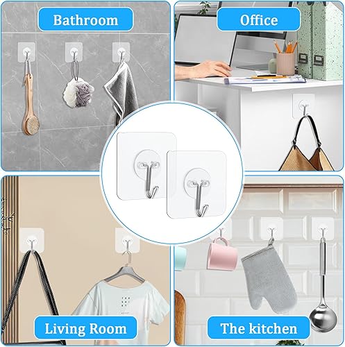 Miniatura 3 de MAQUITA Paquete de 200 ganchos de pared adhesivos de 24 libras (máx.) ganchos autoadhesivos resistentes, transparentes y reutilizables para colgar