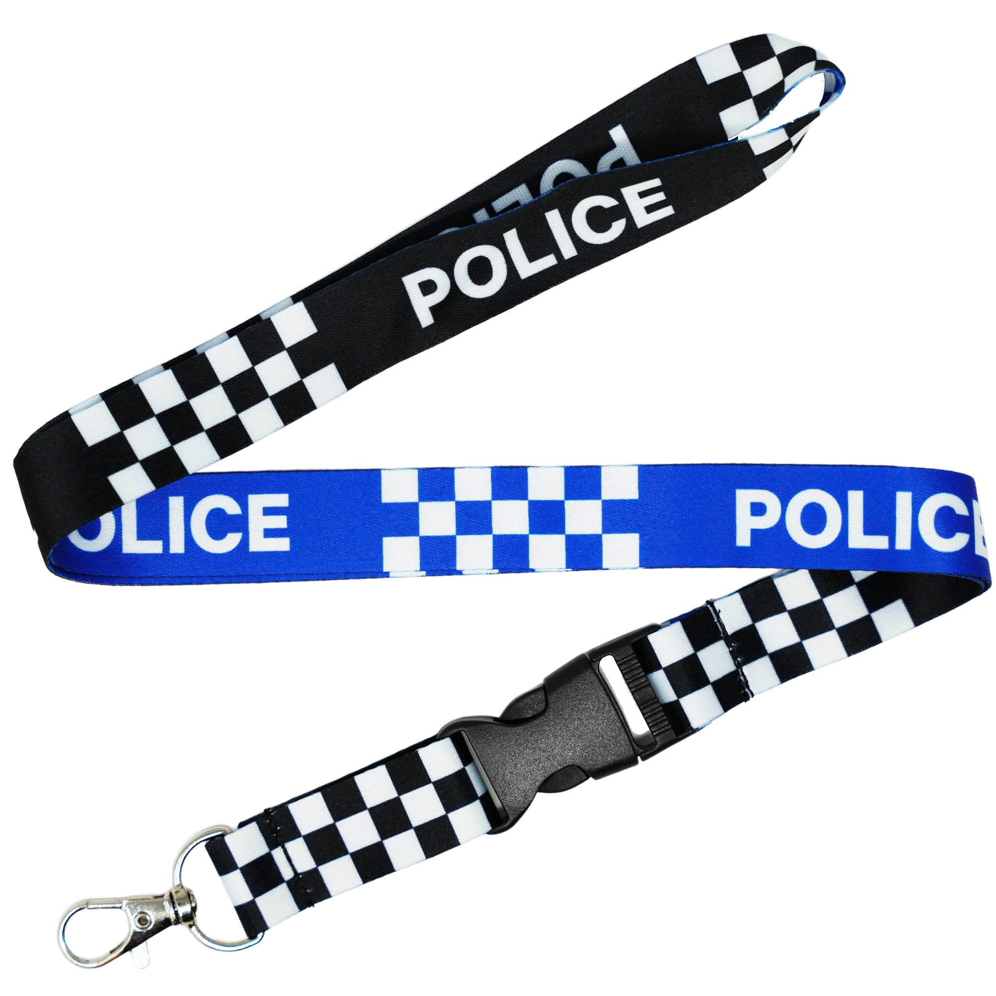Panda Loco Police Lanyard β Premium Double-Sided Blue & Black Chequered Design with Metal Clip | Ideal for Security Staff, Police Enthusiasts, Fancy Dress & Film Props