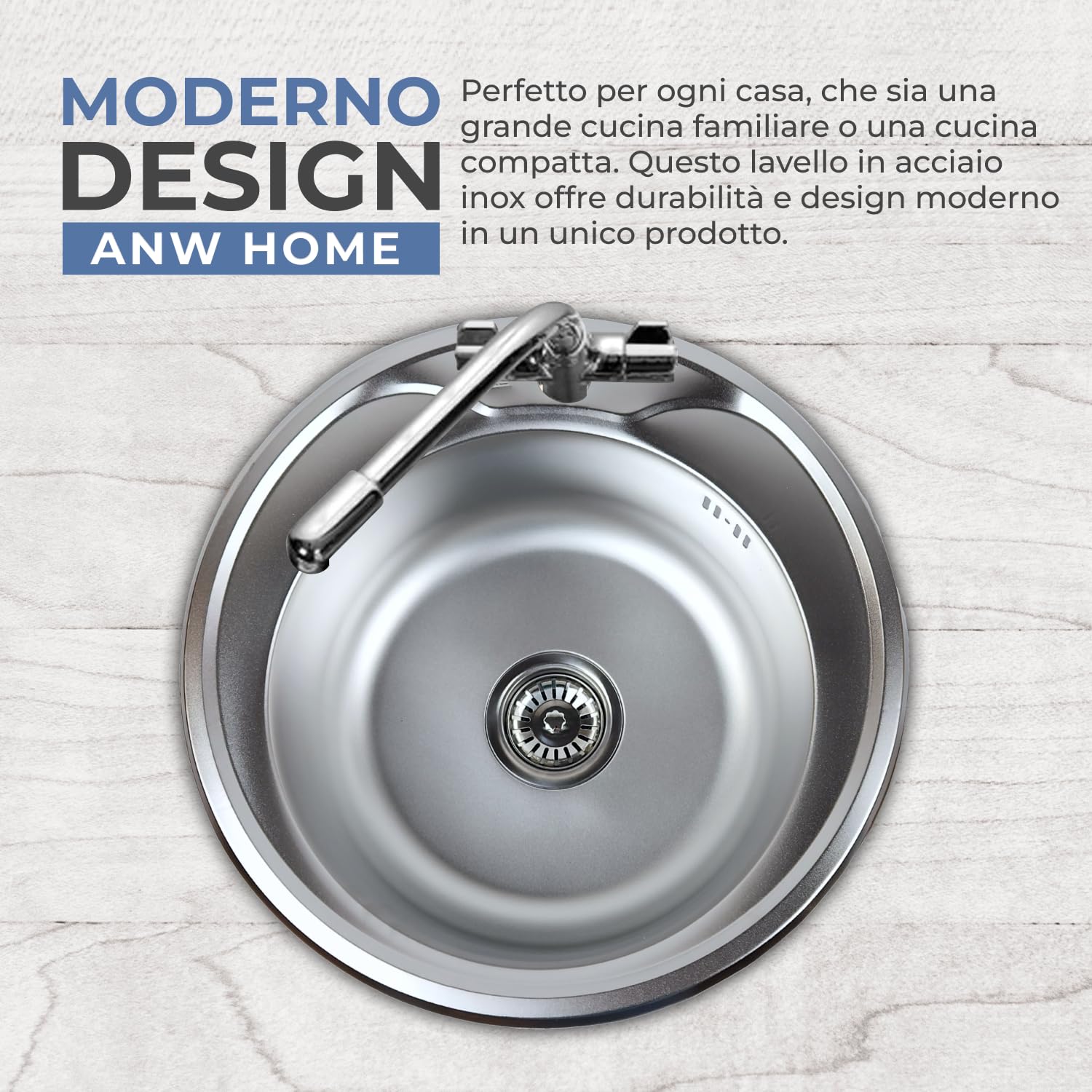 Lavello Cucina In Acciaio Inox 38x38 Cm Da Incasso - Con Sifone, Foro Rubinetto, Angolare, Antigraffio, Facile Montaggio