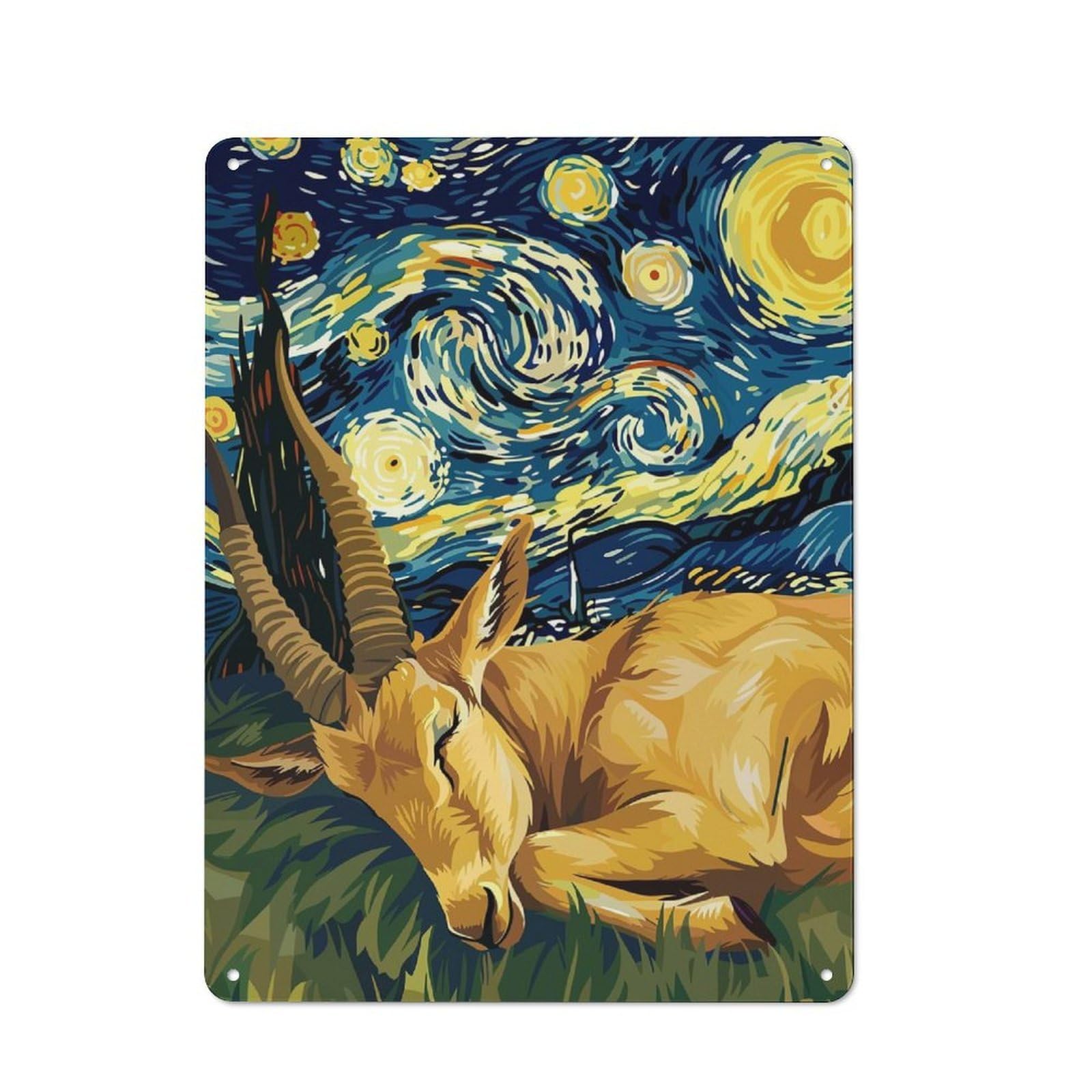 Junmoney Sleeping Antelope Starry Night Art Tin Sign 40X30cm For Café Or Home Bar, Retro Wall Decor, For Garage, Workshop And Man Cave Decoration
