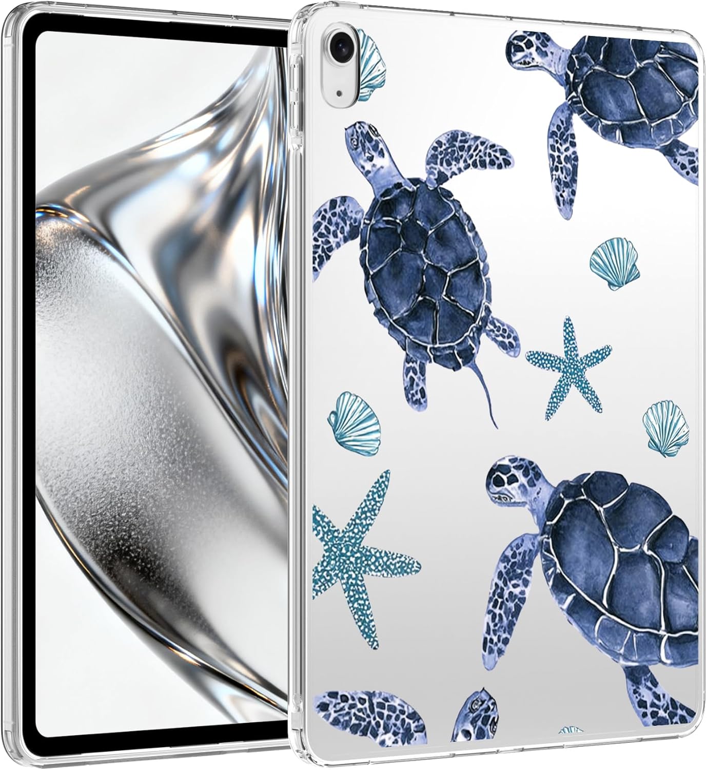 for iPad Air 13" (M3) 2025/ (M2) 2024,Blue Sea Turtle Crystal Clear Case,Slim Lightweight Anti-Scratch Soft TPU Bumper Hard Acrylic Back Cover for Women
