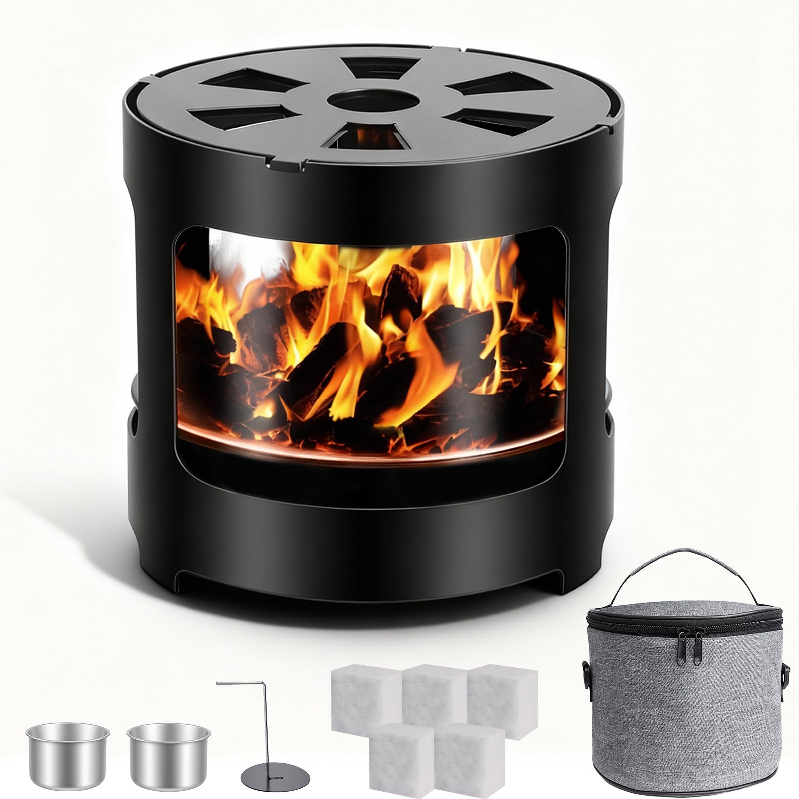 Edelstahl Stövchen mit Glaswindschutz - Bio-Burner, Teelichtofen, Stövchen für Teekanne (BK-101)
