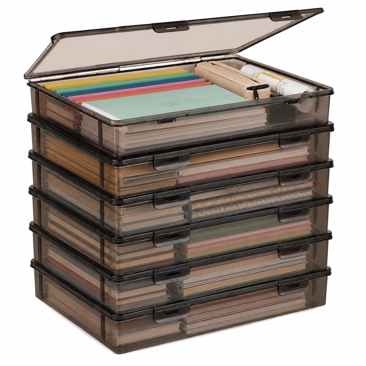 MUXHEL 6 PCS 32.5x23x5cm A4 File Box Plastic Box Files a4 Storage Boxes with Lids Paper Storage Box with Buckle for File, Magazines, Documents, Paper, Office & School