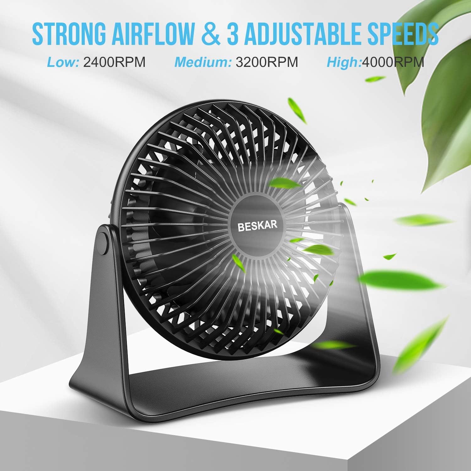 Free Shipping Offer BESKAR Rechargeable Small Fan, 10000mAh Battery Operated Desk Fan with Max 36Hrs Runing Time, 3 Speeds & Strong Airflow, Quiet Operation, Personal Fan for Office Home Bedroom - 6-Inch Portable Fan