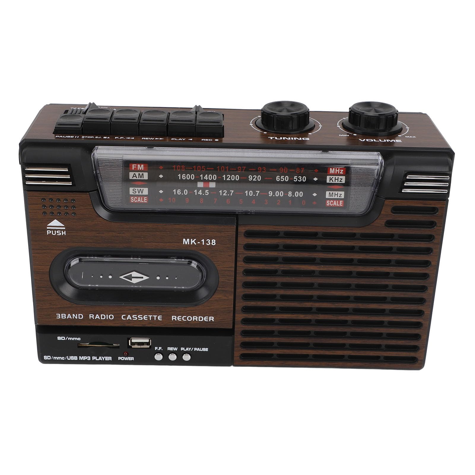 SUNGOOYUE Przenośny Odtwarzacz Kasetowy, 4-pasmowe Radio AM SW FM w Stylu Retro z Gniazdem Karty Pamięci USB i Efektem Bliskiego, do Użytku Domowego w Samochodzie (wtyczka UE) (wtyczka UE)