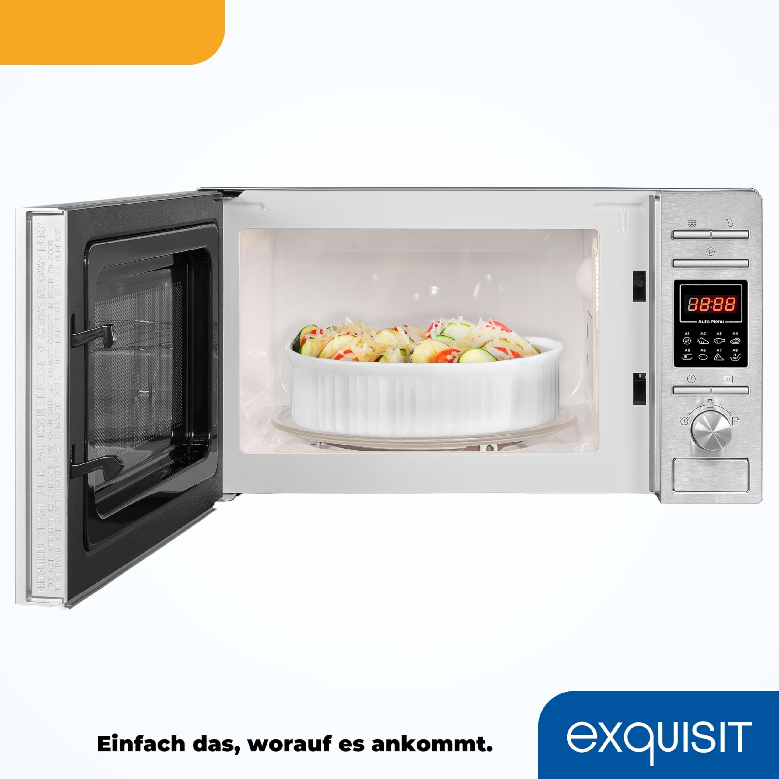 Exquisit Microwave MW 820 DI | Standing Device | Silver | 25.5 cm Turntable | 20 L Cooking Space | Indoor Lighting | Timer | 5 Levels | Microwave