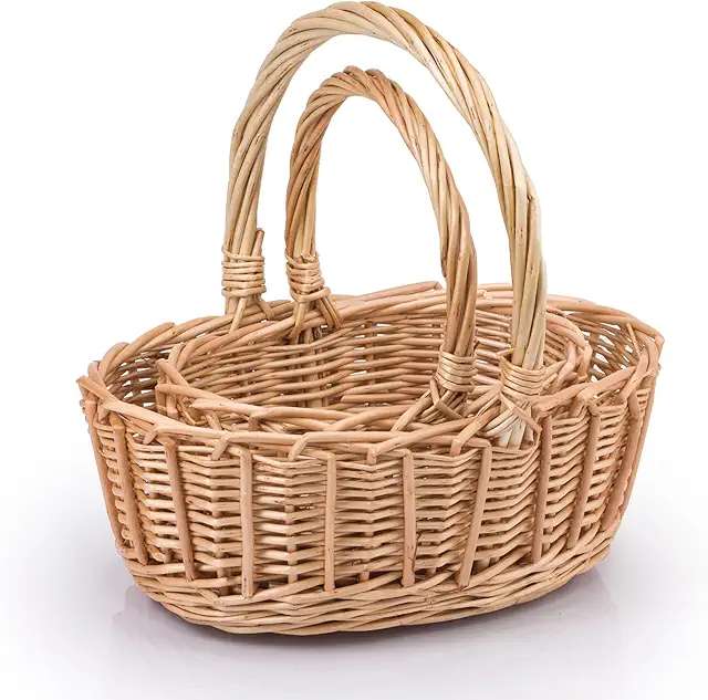 Woodluv Wicker Easter Basket Set of 2 - Natural Storage & Gift Baskets