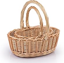 Woodluv Storage Baskets Set of 2, Wicker Woven Wedding, Flower Girls, Easter, Display & Gift Hamper Basket, Natural
