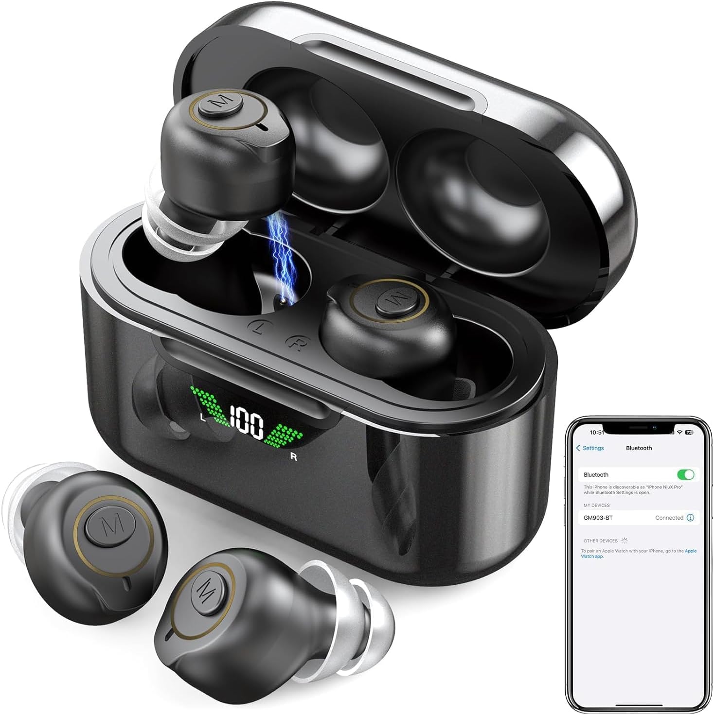 Bluetooth Hearing Aids, OTC Rechargeable Hearing Amplifiers with Noise Cancelling for Senior Adults,16-Channel Digital Advanced No Whistling In-Ear Hearing Aids, Comfort Fit, Power Display