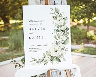 White Floral Wedding Welcome Sign Template, Boho Sage Reception Decor Sign, Sign Board for Wedding, Welcome Wedding Signs, Wedding Decorations Ceremony Outside,