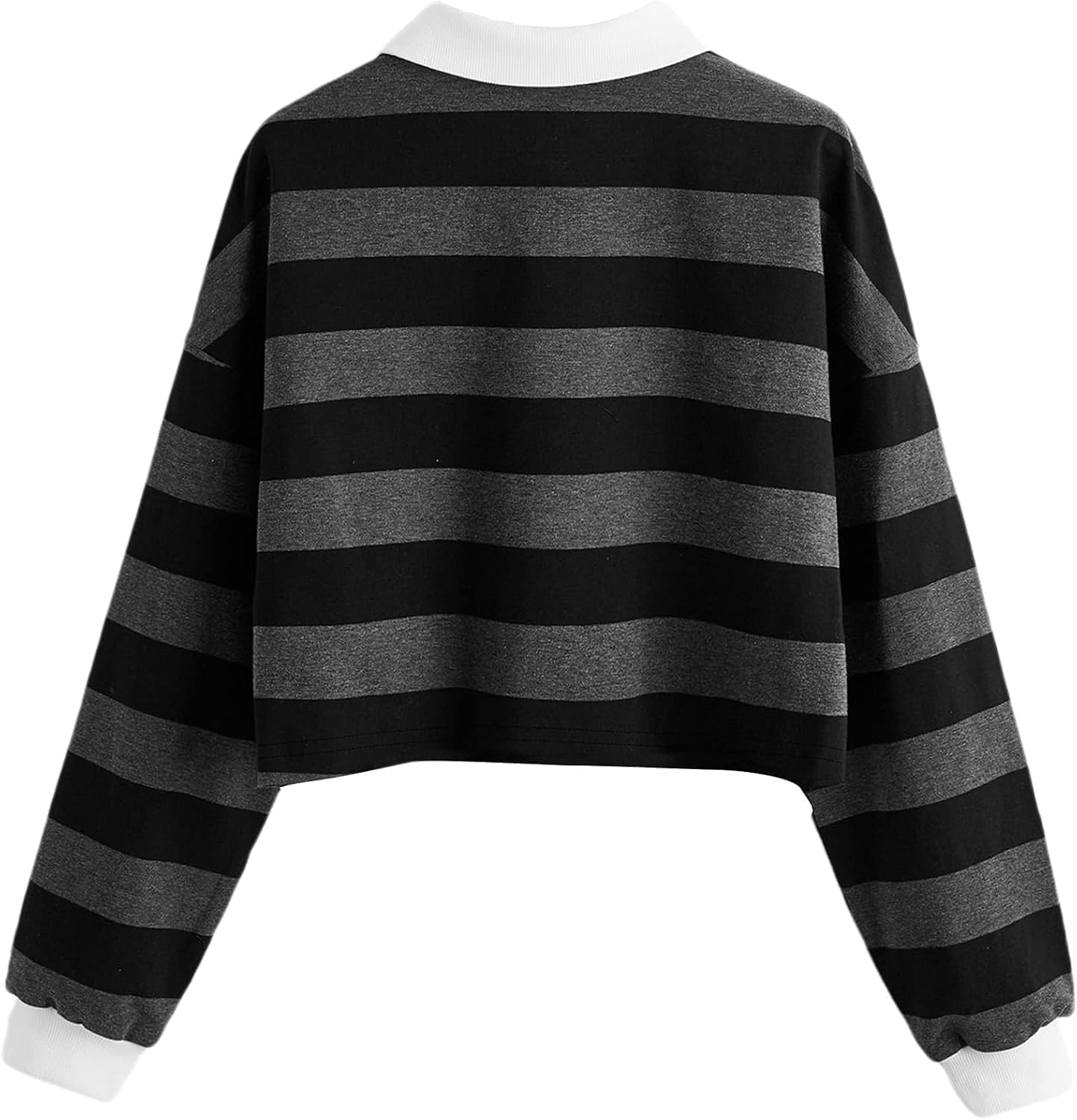 Remidoo Women's Striped Crop Top Sweatshirt Long Sleeve Collared Half Button Pullover Rainbow Shirt - Image 2