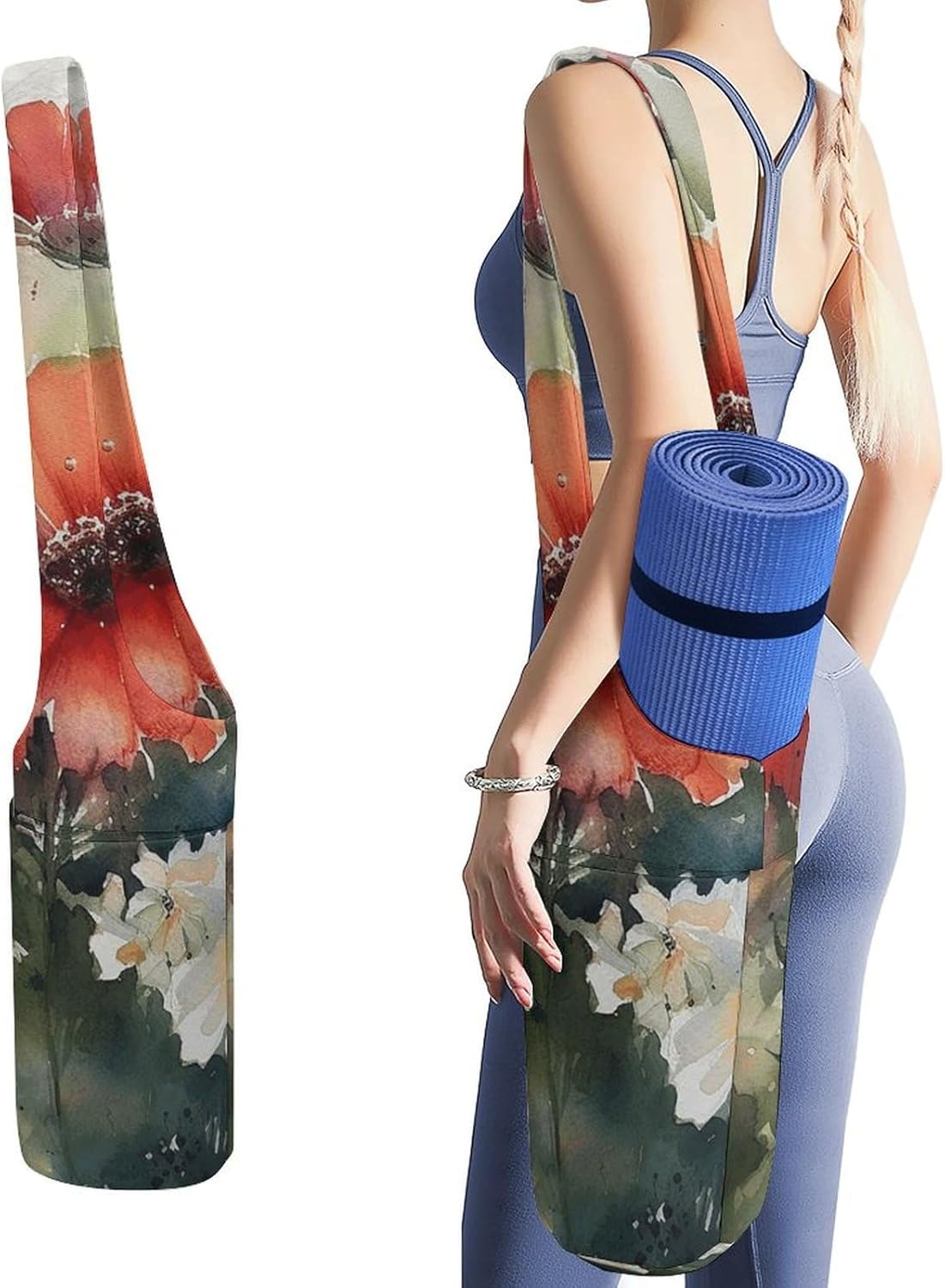 Yoga Mat Organizer, Watercolor Painting Print Yoga Mat Bag Gym Mat Bag Canvas Storage Bag Durable Yoga Carrier