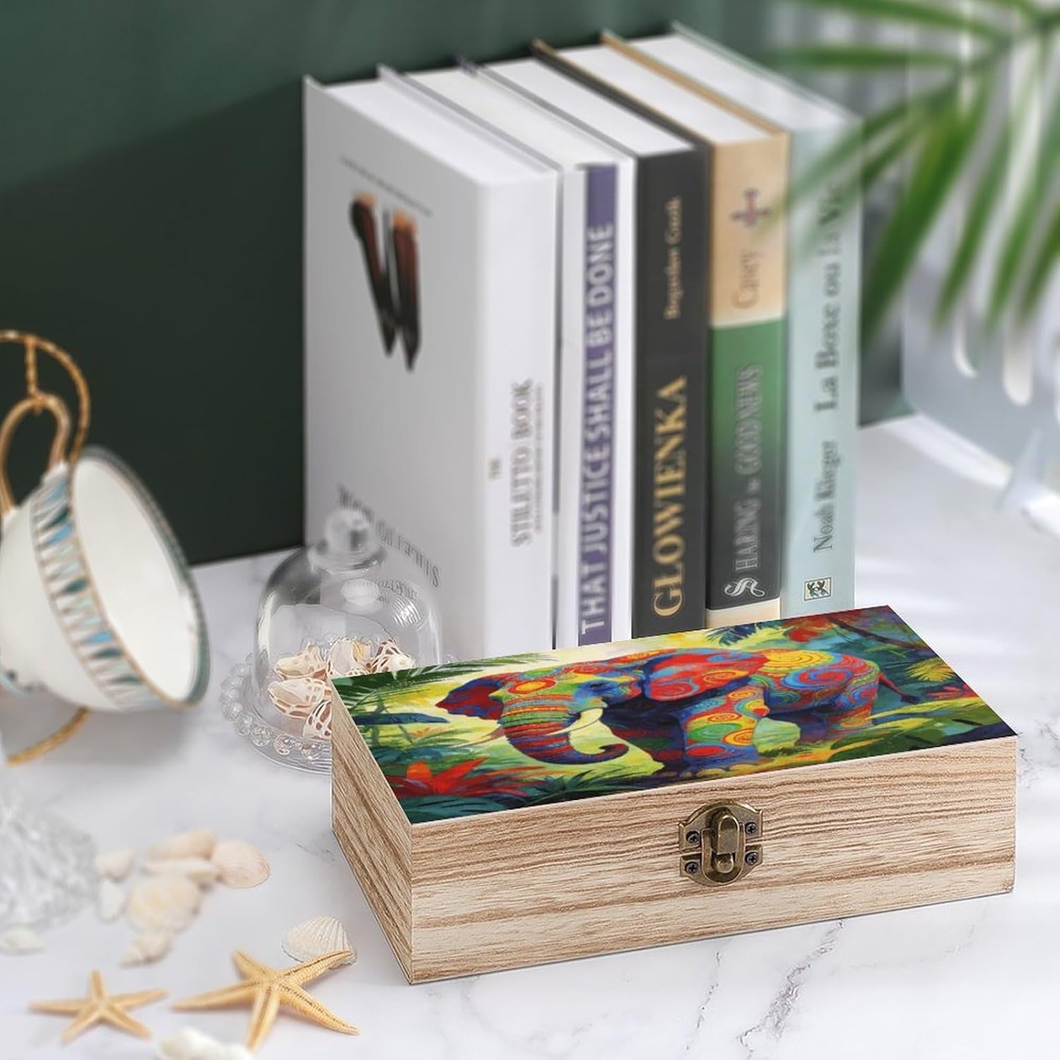 Colorful Elephant Locked Wooden Keepsake Box with Hinged Lid for Crafts And Photo Storage,Keepsake Box Jewellery Organiser Unique Gift Ideas for Men & Women image 4