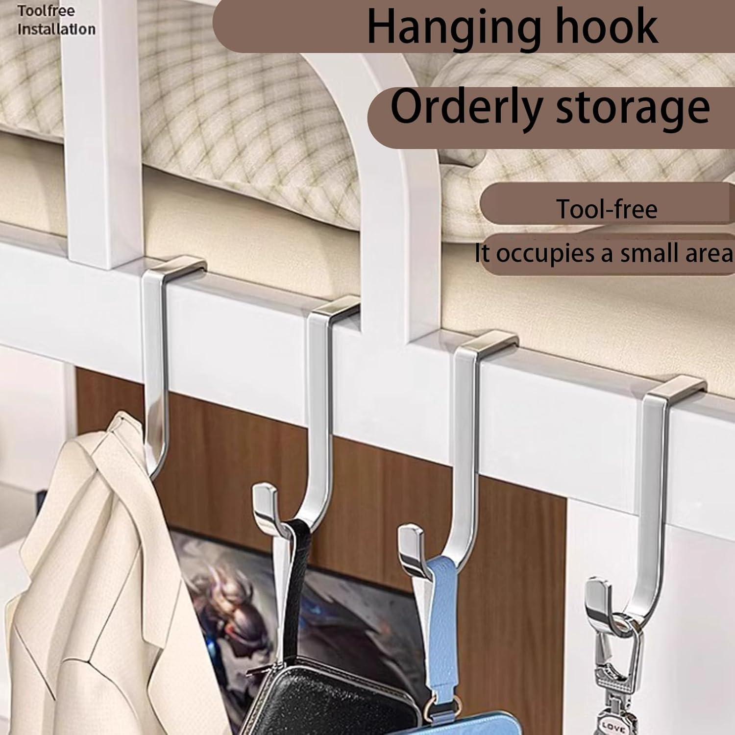 (5PCS) Doors with Hooks at the Back not exceeding 1 inch in Thickness. Stainless Steel Hooks do not Require Installation and can be Used for wardrobes/bedrooms/Storage Rooms/Doors (Silver)