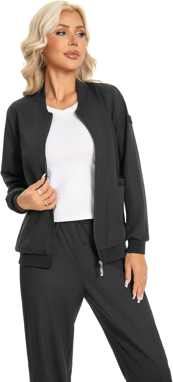 Scrub Jackets for Woman, Zip Front Nurse Jacket, 4-Way Stretch Fabric with Four Pockets - Image 4