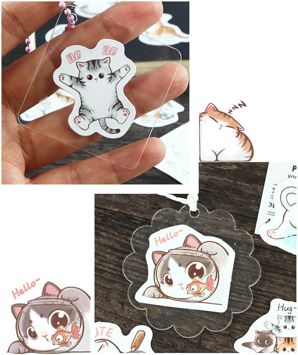 Kawaii Stickers for Journaling and Scrapbooking, Box Size 1.7 * 1.7 inch., (Hello, Meaw Master)
