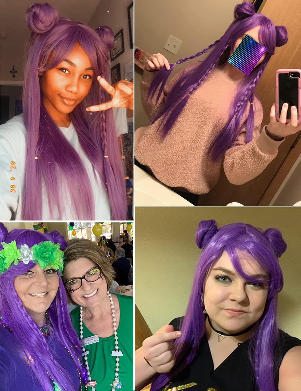 ColorGround Long Straight Purple Braided Wig with two Buns for Cosplay and Cons - Image 5