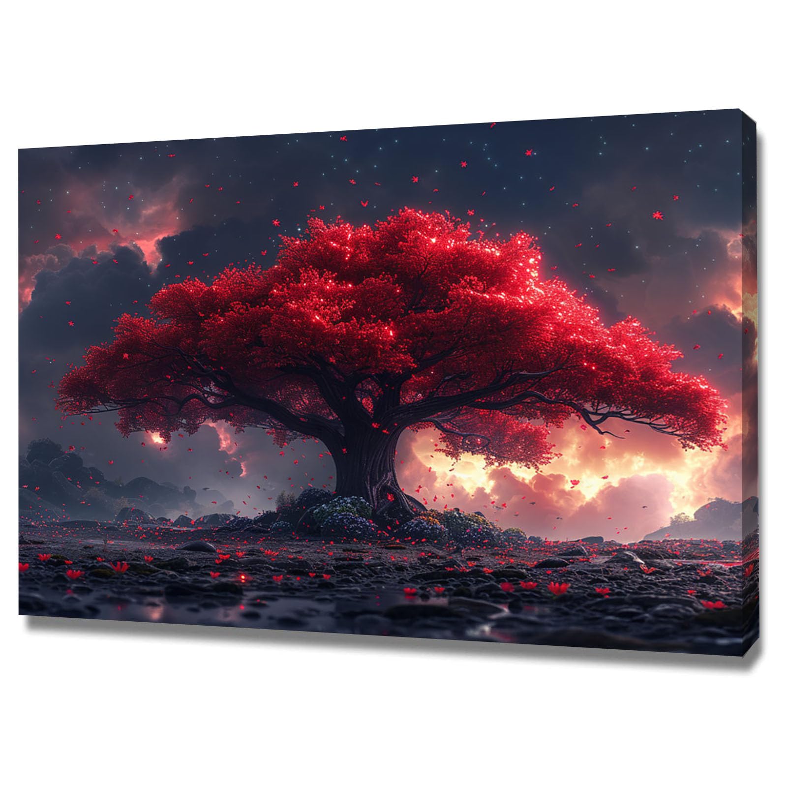 TODOAA Cuadro Arbol Abstracto Lienzo Nórdico Cuadros Imágenes modernas de árboles rojos Decoracion Salon Lienzo, Dormitorios Para Comedor Oficina Pasillo Cocina Y Baño（Rojo 4-50x70cm Enmarcado