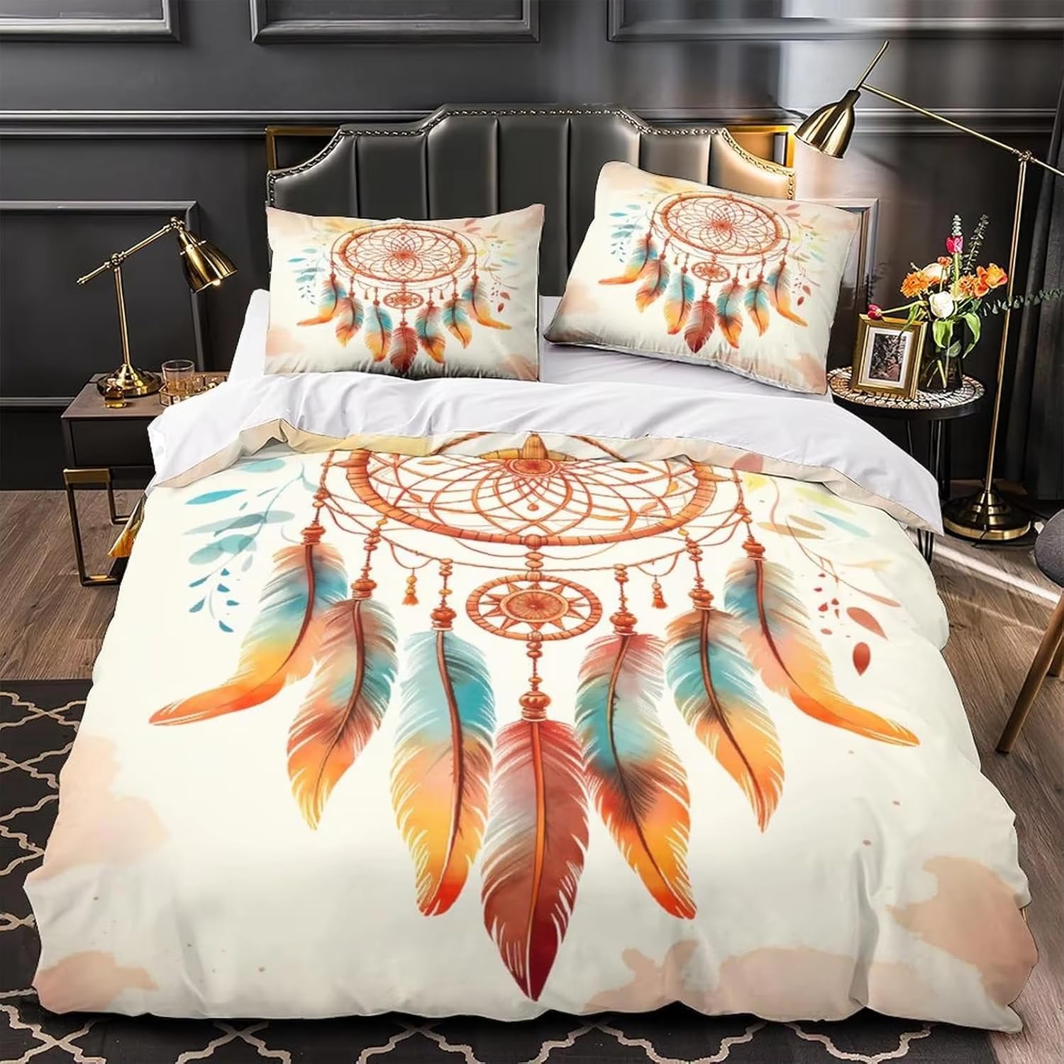 NDXRWDZR King Size Duvet Set Dreamcatcher Duvet Cover with Zipper Closure Bedding Set for Aldults Kids Soft Hypoallergenic Microfiber Quilt Cover 230x220 cm + 2 Pillowcases 50x75 cm