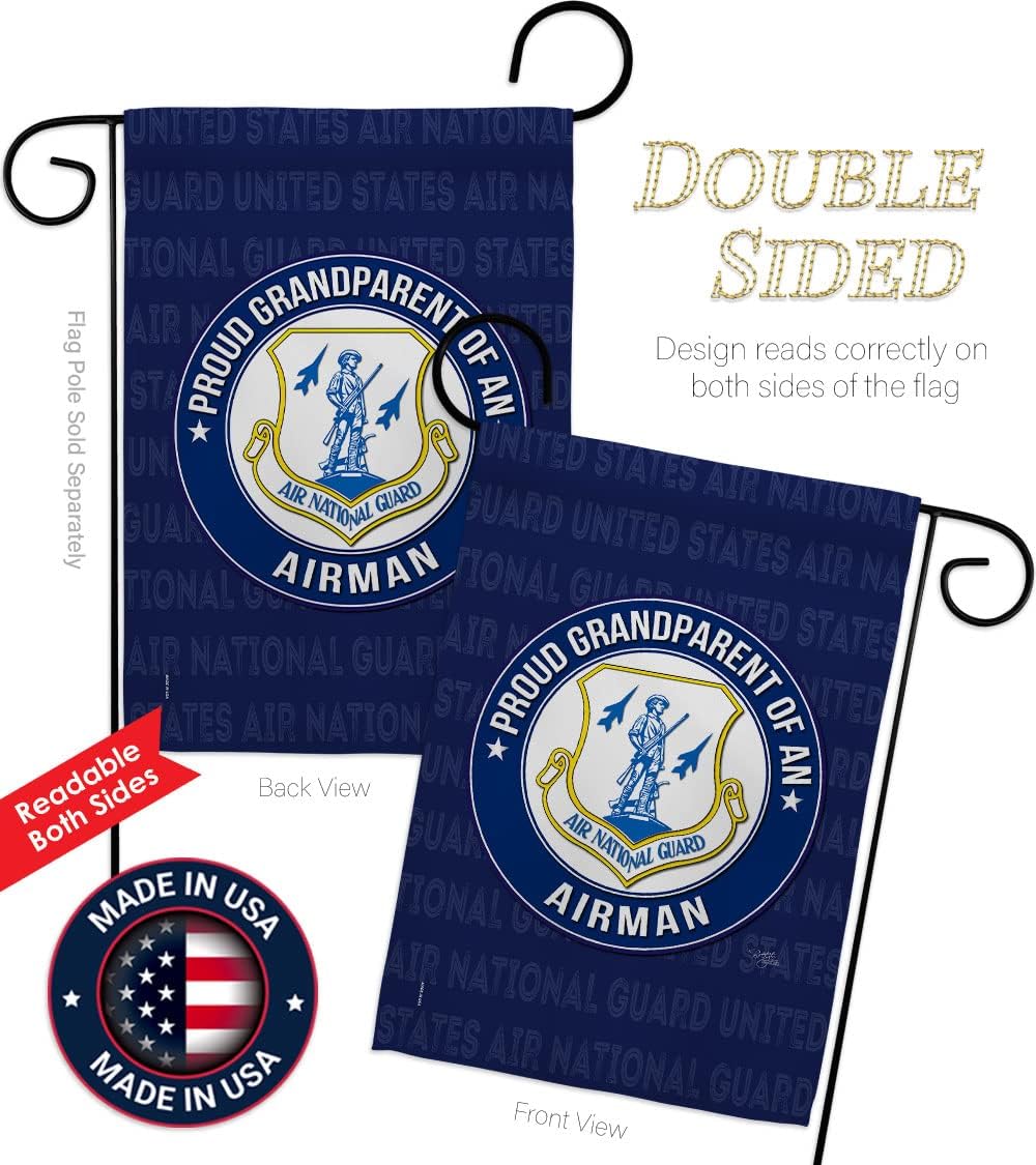 Air Force Proud Grandparent Airman Garden Flag - Armed Forces National Guard ANG United State American Military Veteran Retire Official - House Banner Small Yard Gift Double-Sided 13 X 18.5