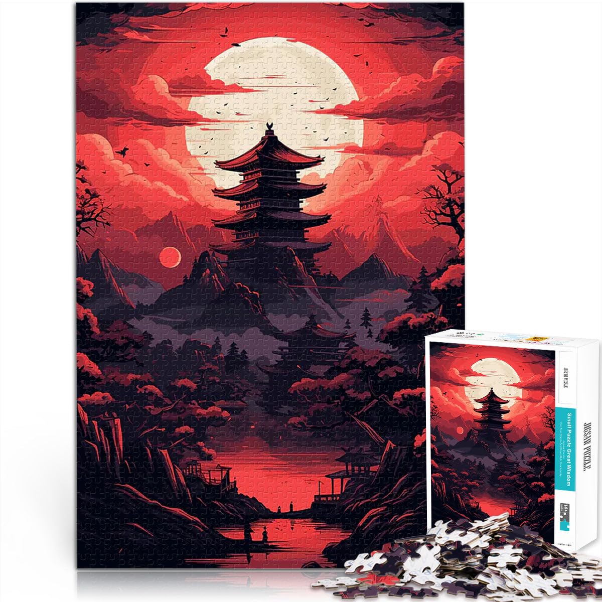 Jigsaw Puzzles 1000 Piece for teenagers Japanese Red Black Art Denkspiel Wanddekoration Einzigartige Geburtstags- und Weihnachtsgeschenke52x38cm