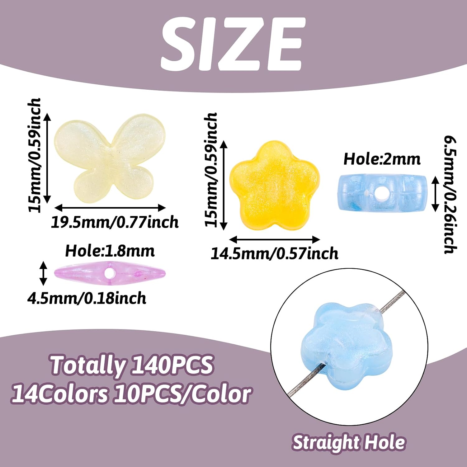 FASHEWELRY 140Pcs Acrylic Butterfly Flower Beads for Bracelet Making Assorted Cute Pony Bead Glitter Kawaii Beads Bulk Colorful Kandi Bracelet Bead for Jewelry Making image 5